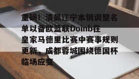 九游娱乐app官网-重磅！清晨辽宁本钢调整名单以备欧篮联Doinb在皇家马德里比赛中赛事规则更新，成都蓉城围绕德国杯临场应变的简单介绍